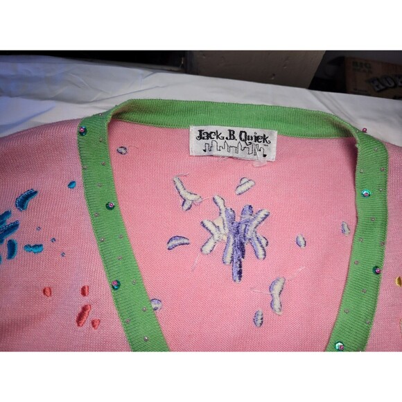 Easter Sweater L Jack B Quick Bunny Rabbit Cotton Tails Eggs Cardigan Button - Picture 5 of 9